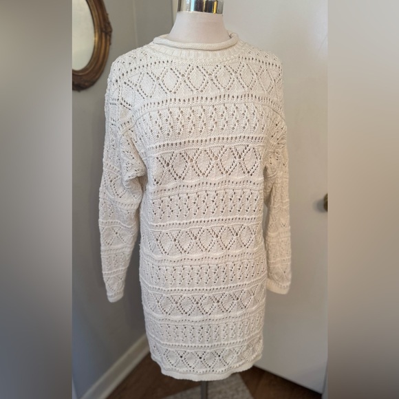 American Knitworks Cream Tunic Sweater Fisherman Long Knit White Pullover M - Picture 9 of 12